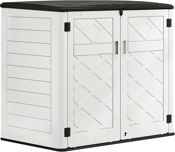 HOMSPARK Storage Shed Weather Resistance, Multi-Purpose Outdoor Storage Cabinet for Backyards and Patios, Horizontal Storage Shed for Lawnmower, Patio Accessories (Off-White, Large - 48 cu.ft)-VerdiqueGarden