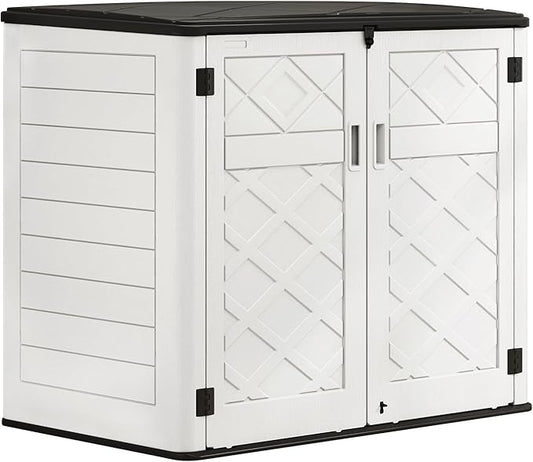 HOMSPARK Storage Shed Weather Resistance, Multi-Purpose Outdoor Storage Cabinet for Backyards and Patios, Horizontal Storage Shed for Lawnmower, Patio Accessories (Off-White, Large - 48 cu.ft)-VerdiqueGarden