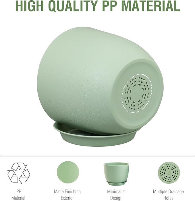 12 inch Big Plant Pots, Plastic Planters with Drainage Holes and Trays, Flower Pots for Indoor Outdoor Plants, Modern Decorative Pots for Garden House Plants, Green-VerdiqueGarden