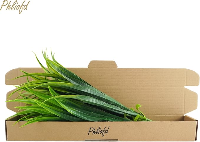 6Pcs Artificial Grass Fake Plants 17.3in 16 Leaves Outdoor Fake Grass UV Resistant Greenery Plastic Plants for Home Window Garden Office Patio Hanging Planter Pathway Front Porch Décor-VerdiqueGarden