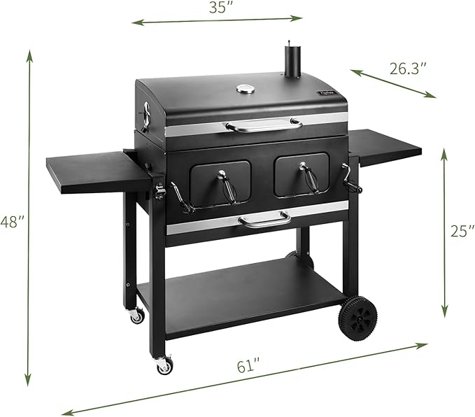Kenadne Charcoal Grill Outdoor BBQ Grill, Extra Large Cooking Area 794 Square Inches with Two Individual & Adjustable Charcoal Tray, Foldable Side Tables for Outdoor Cooking grill Backyard-VerdiqueGarden