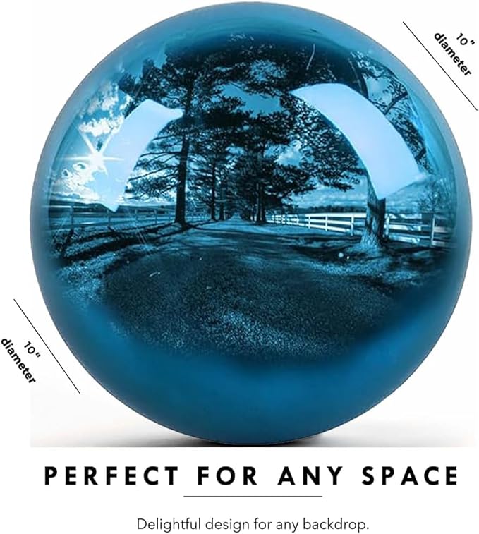 10 Inch Stainless Steel Gazing Globe,v2croft Hollow Ball Mirrored Surface Polished Shiny Sphere,Garden Stainless Steel Gazing Ball for Outdoor Lawn Pond Yard Ornament(Light Blue)-VerdiqueGarden