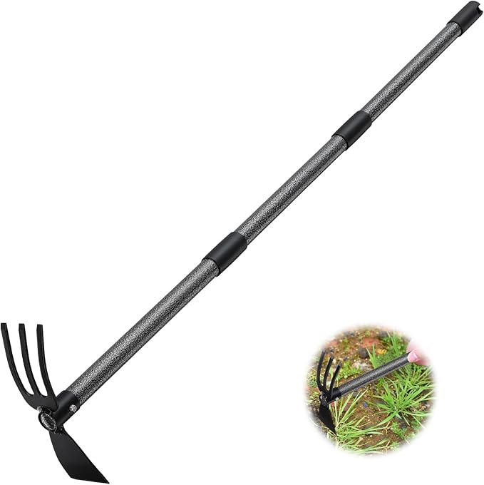 Hoe Garden Tool,45 Inch Long Garden Hoe and Cultivator, Garden Hand Tiller with Long Handle,Heavy Duty Garden Tools Hoe Cultivator for Gardening,Weeding, Tilling,Lossening Soil,Planting-VerdiqueGarden
