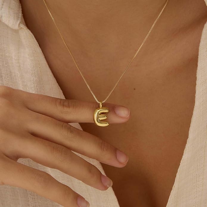 Bubble Gold Silver Letter Necklace Initial Necklaces for Women Trendy 14K Dainty Charm Pendant Name Necklace Personalized Jewelry Gift for Women Teen