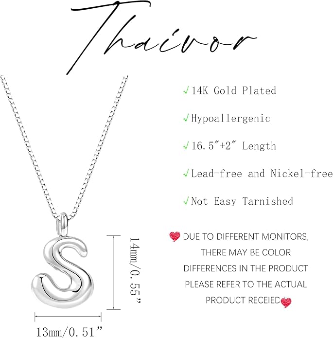 Bubble Gold Silver Letter Necklace Initial Necklaces for Women Trendy 14K Dainty Charm Pendant Name Necklace Personalized Jewelry Gift for Women Teen