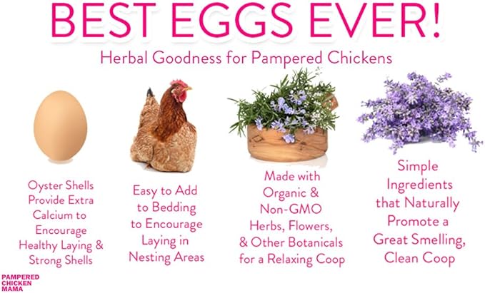 Pampered Chicken Mama Best Eggs Ever! Nesting Herbs for Chickens (16 Ounce/1 Pound) for Chicken Nesting Boxes Calcium Supplement for Chickens | Chicken Feed Supplies, Hen Treats for Coops (1 Bag)-VerdiqueGarden