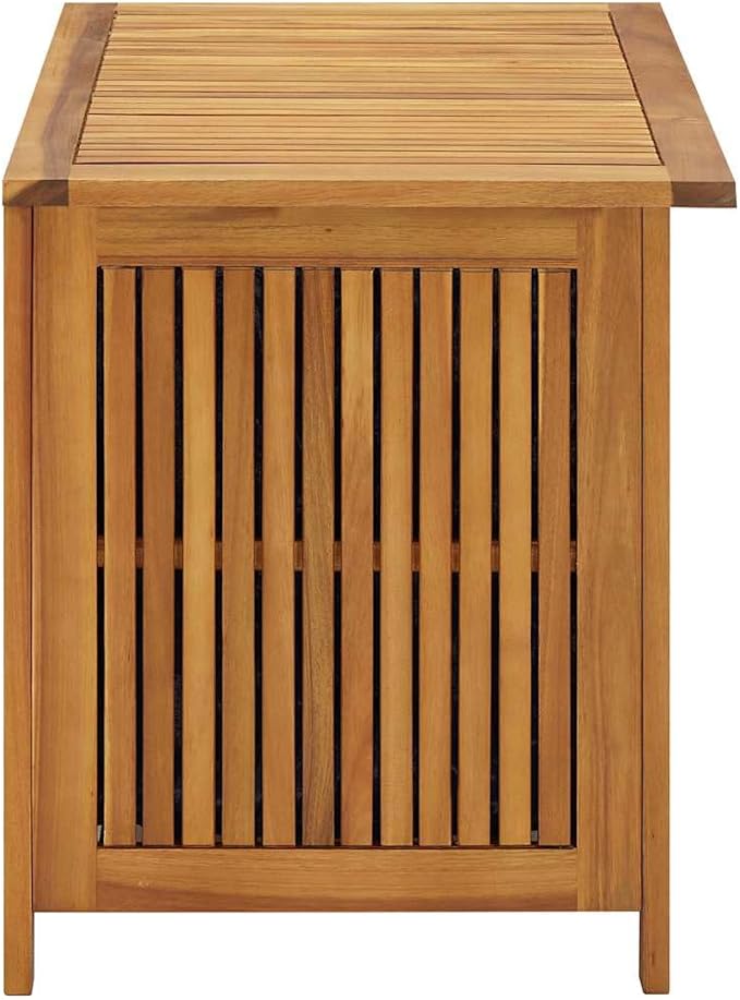 vidaXL Wooden Deck Box - Outdoor Teak Storage Chest, Ideal for Patio Furniture Cushions, Pool Accessories, Garden Tools - Water-Resistant Bag Inside - 35.4''x19.7''x22.8'', Solid Acacia Wood-VerdiqueGarden