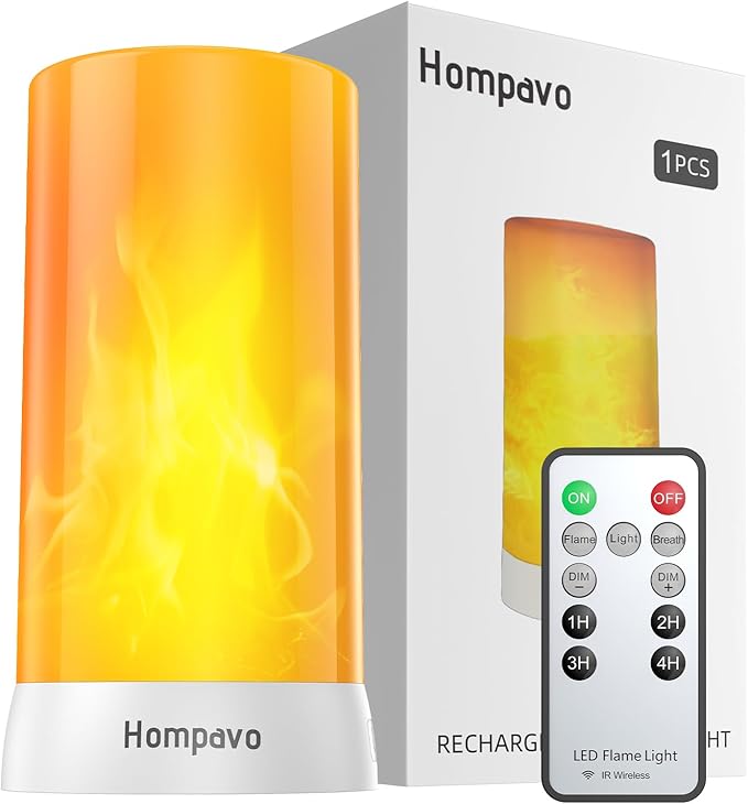 Hompavo 【Upgraded】 LED Flame Lights with Remote & Timer, 4-Mode Rechargeable Battery Operated Flameless Candles, Pillar Flickering Lantern for Living Room Bathroom Patio Wedding Halloween Home Decor-VerdiqueGarden