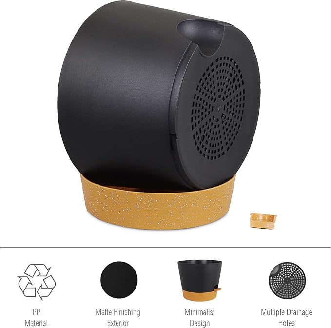 12 inch Large Self Watering Pots, Plant Pots with Mesh Drainage Holes for Indoor Outdoor Plants, Plastic Planters with Deep Reservoir for Garden House Flower Plants, Black with Brown-VerdiqueGarden