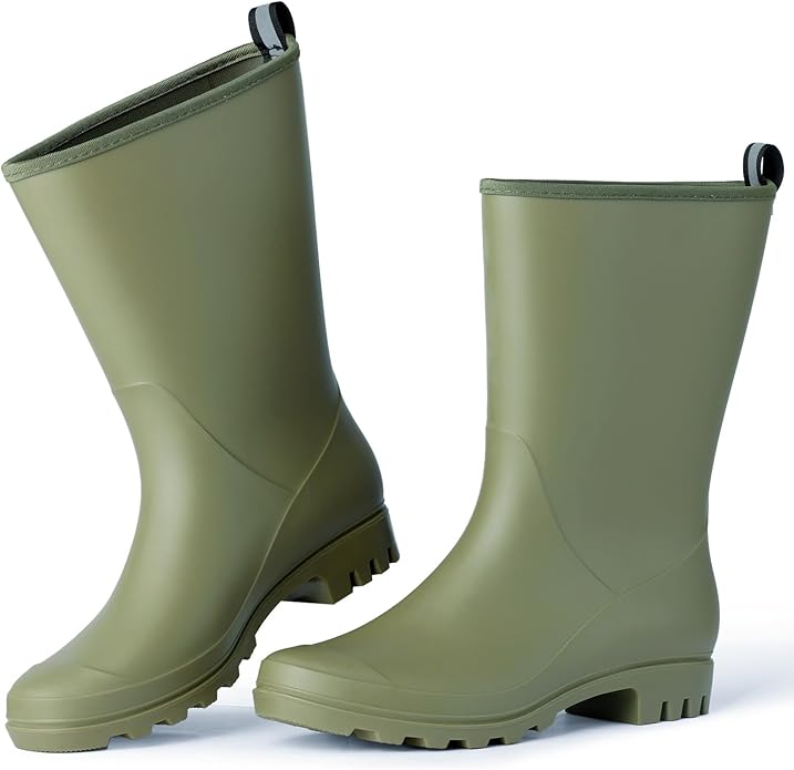 Mid Calf Rain Boots Women Waterproof PVC Womens Rubber Rain Boot Seamless Rain Footwear Outdoor Garden Work Walking-VerdiqueGarden