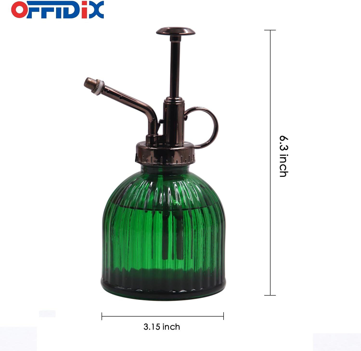 OFFIDIX Plant Mister Spray Bottle Glass Mister for Inside 6.3" Tall Vintage Style with Bronze Plastic Top Pump One Hand Watering Can for Indoor Potted Plants Terrariums Green-VerdiqueGarden