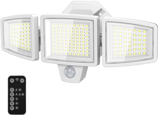 65W LED Flood Light Outdoor, 6500LM, Waterproof, 6500K Motion Sensor Flood Lights Outdoor with Adjustable 3 Head Detected Floodlight for Outside Entryway Garage, Yard, Porch, White-VerdiqueGarden