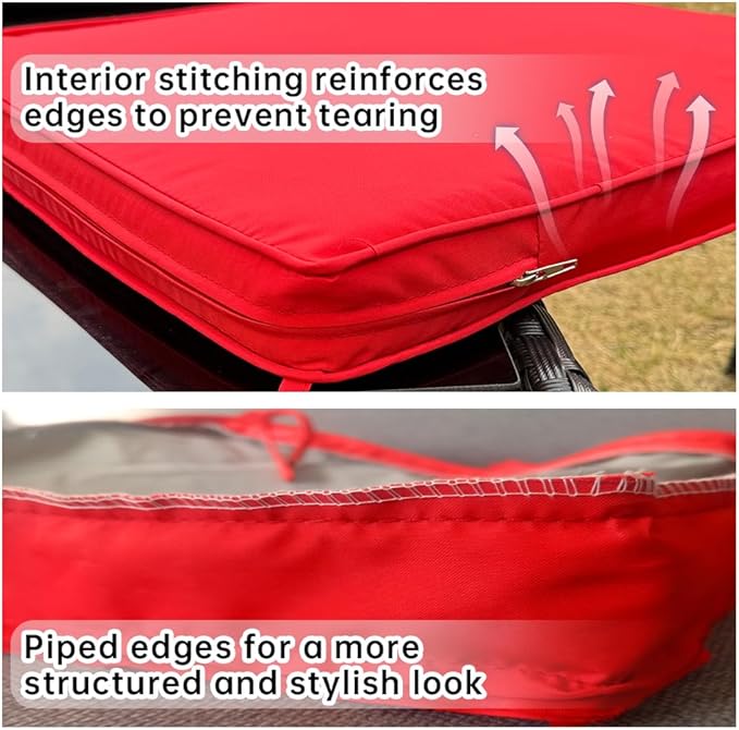 3-Pack Outdoor Patio Furniture Replacement Cushions Set–High-Elastic Sponge Cushions Fit 4-Piece Wicker Rattan Sofa, Loveseat & Chairs, 36x18x2 & 18x18x2, Waterproof, Fade-Resistant (Wine red)-VerdiqueGarden