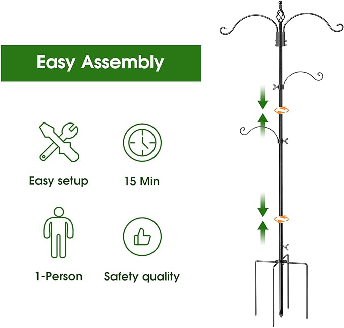 Bird Feeder Pole Wild Bird Feeder Hanging Kit Planter, 83 Inch Bird Feeding Station Kit with 5 Prongs Base Hummingbird Feeder Stand Hook for Outside-VerdiqueGarden