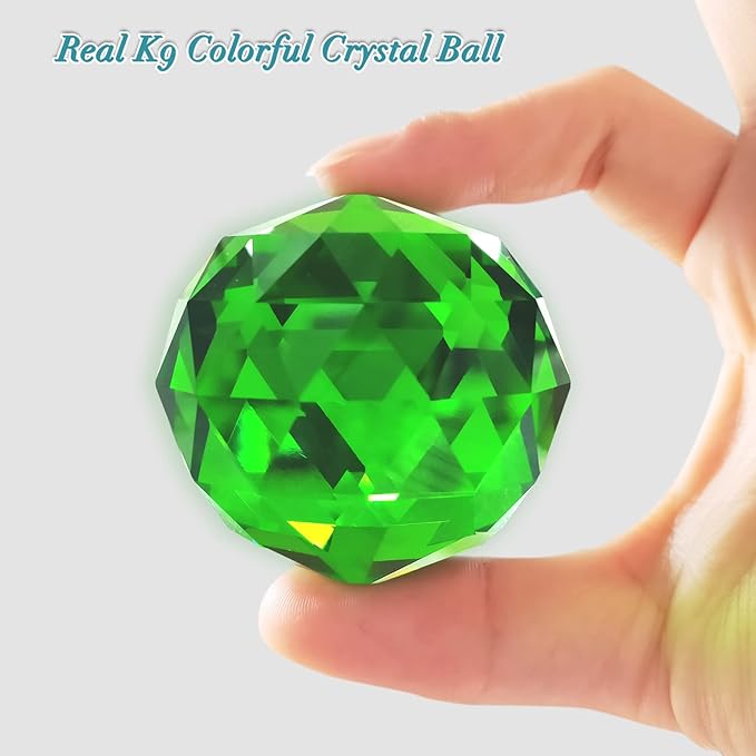 Fonmy Gazing Ball Spiral Tail -Decorative Wind Spinner Sun Catcher Rainbow Maker 11 inch Tail and 2 inch Green Crystal Orb. Indoor Outdoor Garden Decoration -13 inch Height-VerdiqueGarden