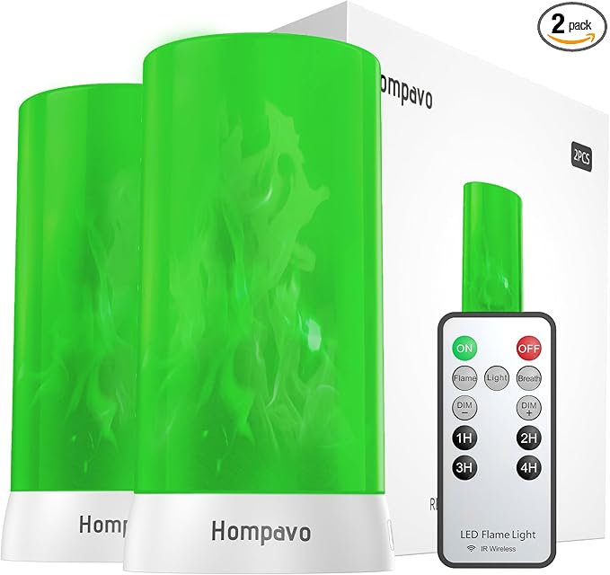 【Upgraded】 LED Flame Lights with Remote & Timer, 4-Mode Rechargeable Battery Operated Flameless Candles, Waterproof Pillar Flickering Lanterns for Room Patio Wedding Halloween Home Decor, Green-VerdiqueGarden
