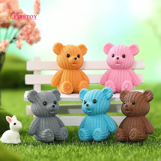 8Pcs Mini Resin Teddy Bear Figurines Cute Sweater Bears Desktop Ornaments Car Interior Decoration Garden FigurinesTiny Bear Statues Animals Sculpture Micro Landscape-VerdiqueGarden