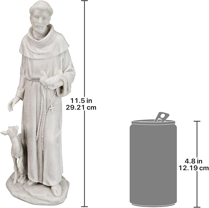Design Toscano Francis of Assisi, Patron of Animals Religious Statue Figurine, 11 inches tall, Cast Marble Resin, White Finish-VerdiqueGarden