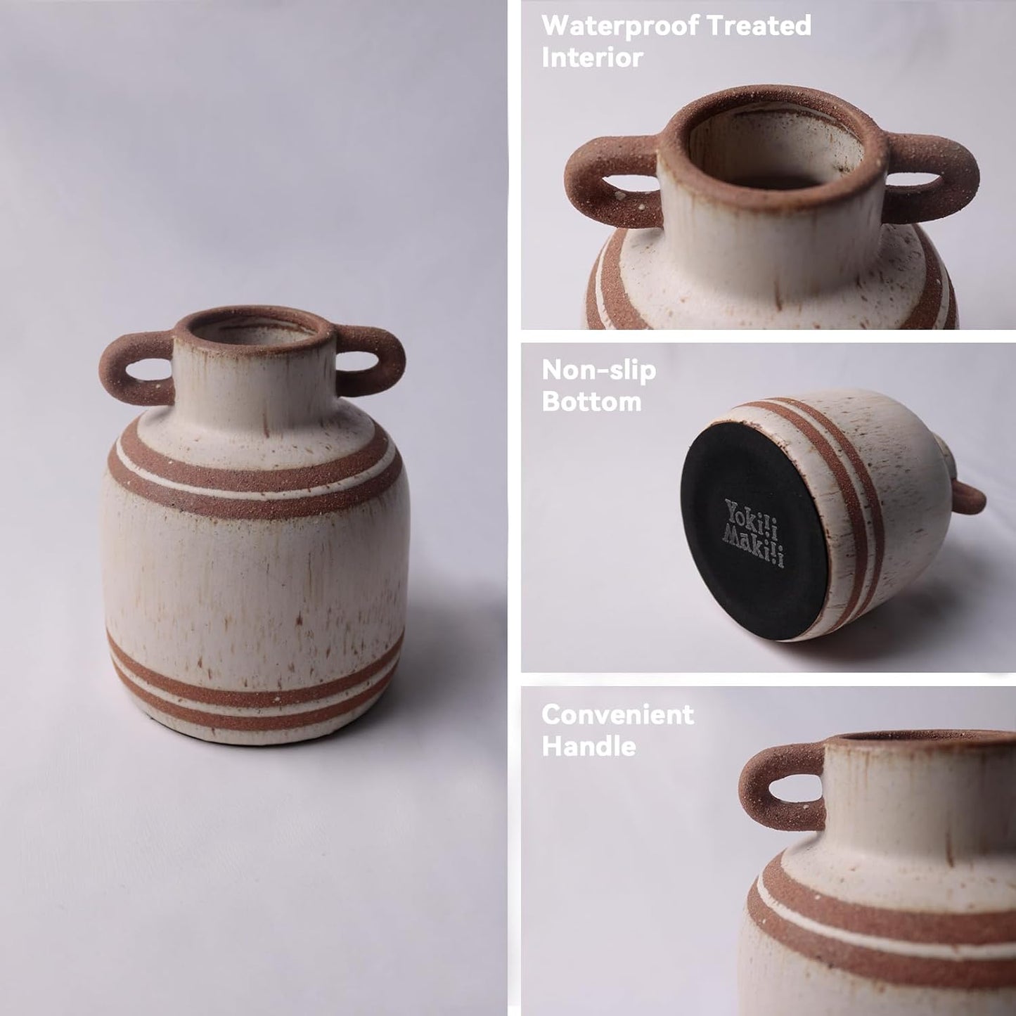 Rustic Farmhouse Ceramic Vase, Pastoral with 2 Ear Design, Boho Vintage Terracotta Vases for Bouquet、Fake Plants, Suitable for Home Decor, Shelf, Dining Table, Living Room, Mantle, Bathroom, 5.9 Inch-VerdiqueGarden