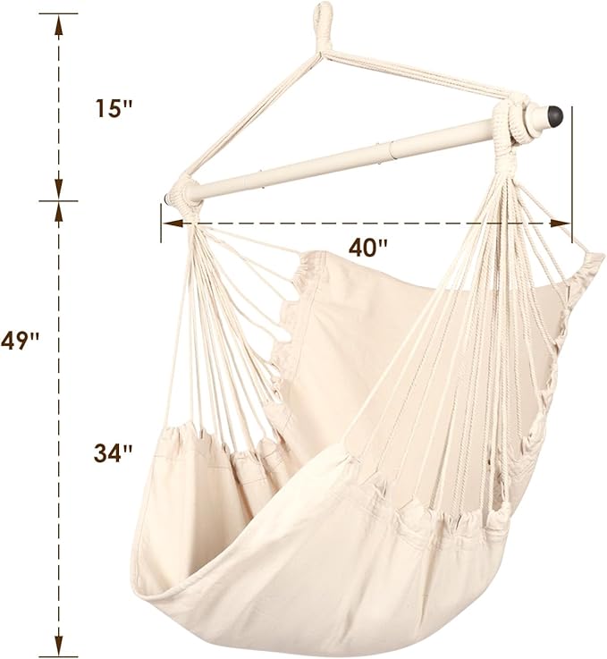 Highwild Hanging Rope Hammock Chair Swing Seat for Any Indoor or Outdoor Spaces - 500 lbs Weight Capacity (Beige)-VerdiqueGarden
