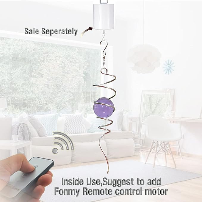 Fonmy Purple Gazing Ball Spiral Tail Wind Spinner Stabilizer with Swivel Hook 11inch Stainless Steel Tail and 2 inch Purple Glass Orb. Indoor Outdoor Garden Decoration Hanging Ornaments-VerdiqueGarden