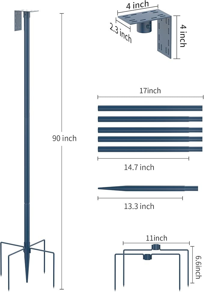 Bird Feeder Pole Stand – 90 Inch Height Feeding Station with 1-Inch Dia Heavy Duty for Hanging Feeders, Bird House Pole Mount Kit for Outdoor, Slip-Fit Connection，Blue-VerdiqueGarden