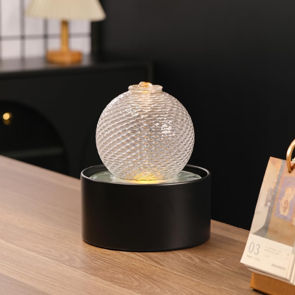 Generic Indoor Water Feature Tabletop Ceramic Fountain Home Kitchen Office Decoration Modern Design Style (Black)-VerdiqueGarden