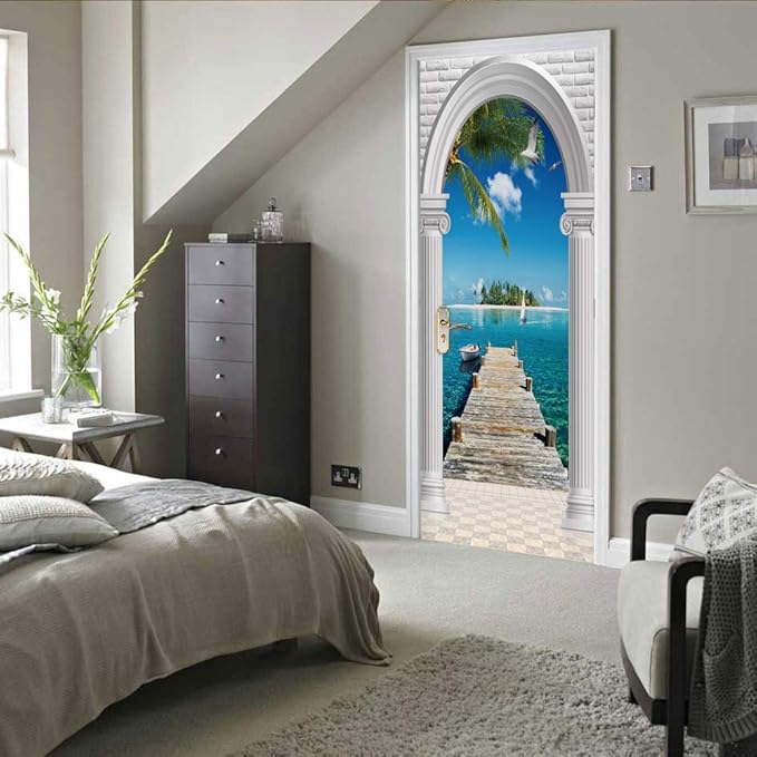 3D Landscape Door Stickers Murals Peel and Stick - Wallpaper Self-Adhesive Decals Removable PVC Waterproof Poster for Bedroom Living Room Decoration 31.5" x 78.7"-VerdiqueGarden