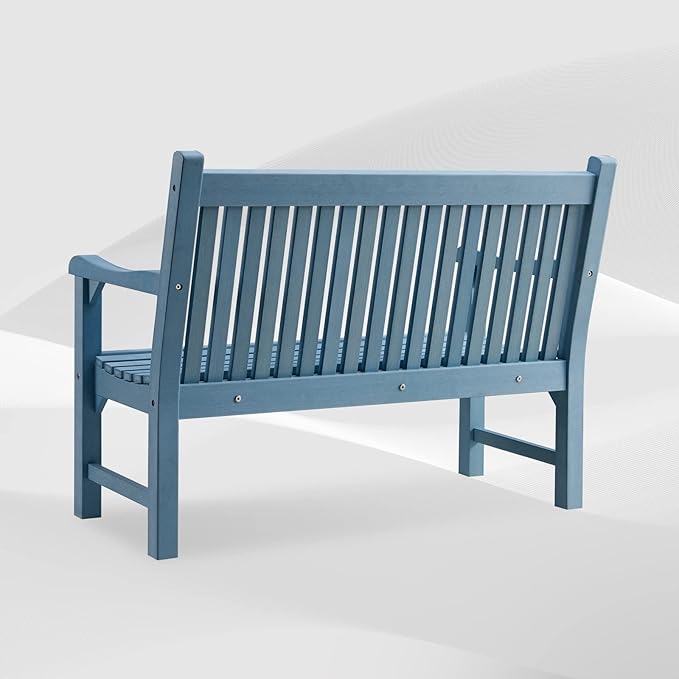 Psilvam Garden Bench, 2-Person Poly Lumber Patio Bench, All-Weather Outdoor Bench That Never Rot and Fade, Memorial Bench, Suit for Garden, Porch and Park(Blue)-VerdiqueGarden