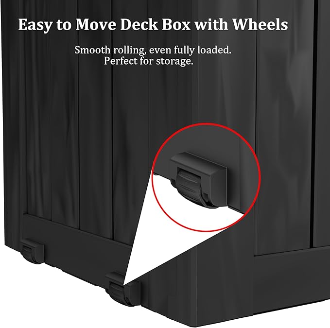 80 Gallon Outdoor Storage Box with Wheels, Waterproof Lockable Resin Deck Box Patio Storage Bin for Pool Accessories Cushion Furniture, Garden Tools, UV-Resistant Outside Delivery Black-VerdiqueGarden