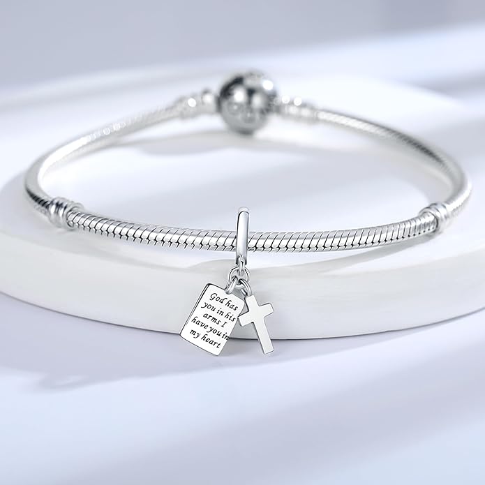 925 Sterling Silver Charms Fit Pandora Charms Bracelet God Has You In His Arms I Have You In My Heart Fit Wife Daughter Mother's Day Christmas Birthday Gift