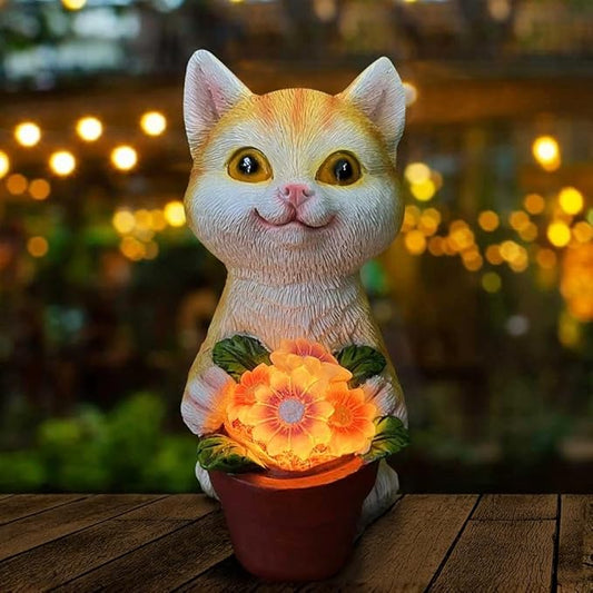 YODY Solar Garden Statues Outdoor Decor- Yard Decorations for Patio, Balcony, Backyard, Lawn Ornaments - Cat Statue with Flower Pot- Unique Cat Lover Gifts for Mom, Grandma, Women-VerdiqueGarden