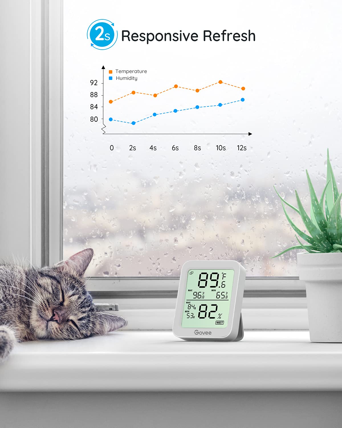 Govee Indoor Hygrometer Thermometer 2 Pack, Humidity Temperature Gauge with Large LCD Display, Notification Alert with Max Min Records, 2 Years Data Storage Export for Room Greenhouse, Grey-VerdiqueGarden