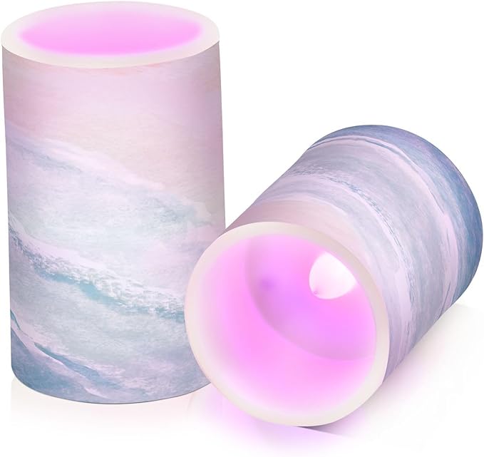 Flickering Flameless Candles, Bohemian Beach LED Candles with Remote Timer, Set of 2 Battery Operated Candle for Valentine Wedding Birthday-VerdiqueGarden