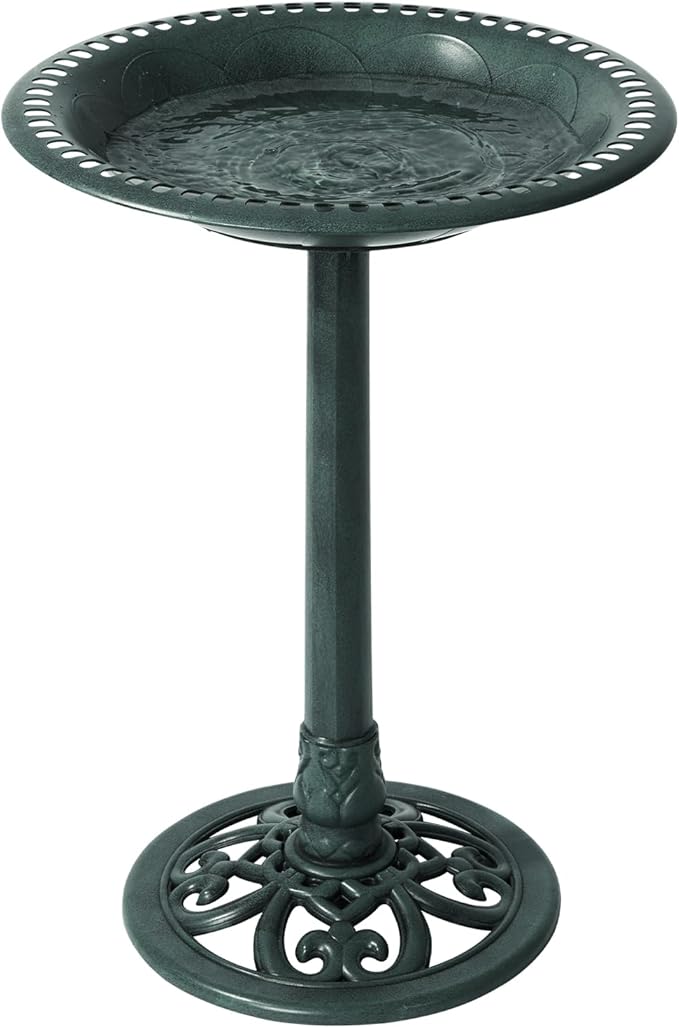 Backyard Expressions Outdoor Garden Bird Bath - Green - Weather Resistant Polyresin - 27 Inch-VerdiqueGarden