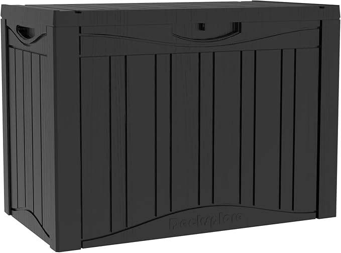 50 Gallon Plus Outdoor Storage Box, Waterproof Resin Deck Box for Patio, Pool, and Garden, Lockable Bin for Cushions, Tools, and Accessories, UV-Resistant, Black-VerdiqueGarden