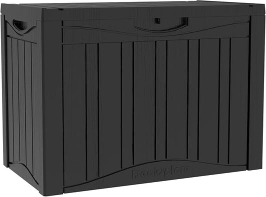 50 Gallon Plus Outdoor Storage Box, Waterproof Resin Deck Box for Patio, Pool, and Garden, Lockable Bin for Cushions, Tools, and Accessories, UV-Resistant, Black-VerdiqueGarden