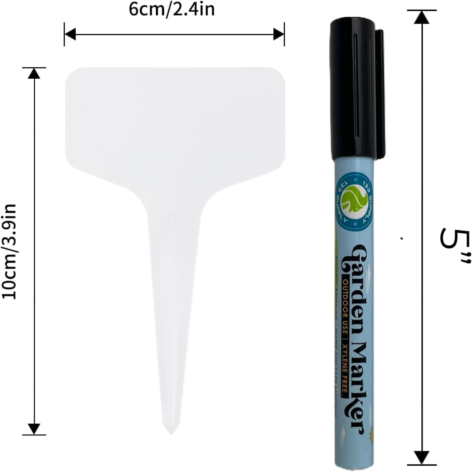 100 Pack T-Type Plant Labels for Seedlings with 2 Pack of Garden Marker Pens (Garden Markers Fade Resistant Plant Markers Outdoor Waterproof Pen Black Permanent Markers Plant Tags)-VerdiqueGarden