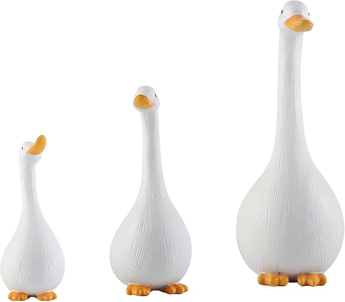 Resin Duck Figurines Set of 3 - Porch Goose Statue for Front Yard Decor, Outdoor Lawn Ornaments, Garden Ducks and Goose Decorations, Perfect Yard Goose Decor and Duck Decoy for Garden Animals Theme-VerdiqueGarden
