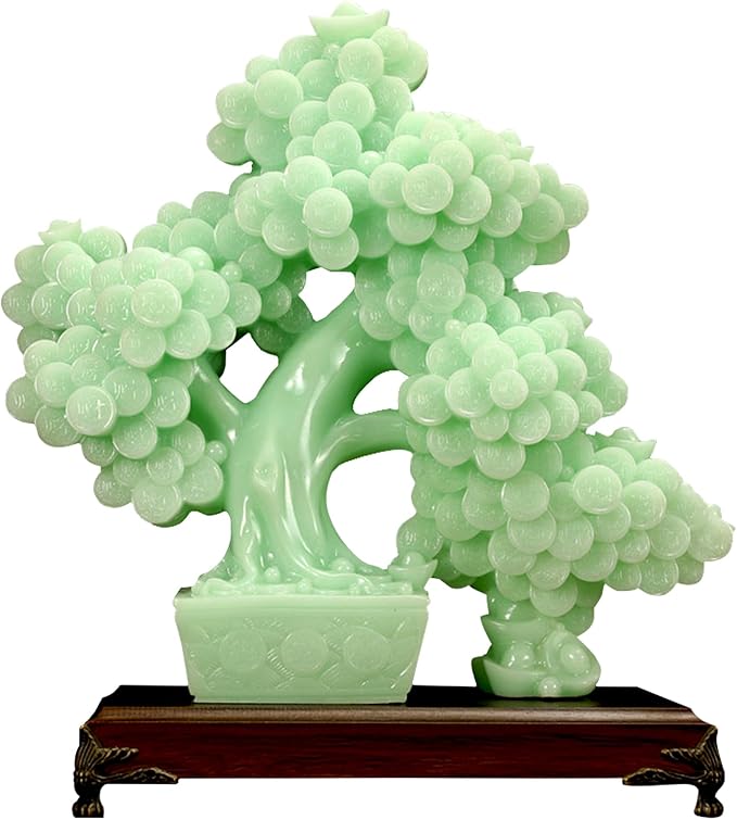 Top Resin Money Tree, Artificial Bonsai Tree, Handcrafted, Premium Quality, Feng Shui Gift for Abundance Luck and Success (Green)-VerdiqueGarden