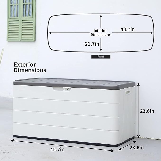 Heavy-Duty 100 Gallon Outdoor Storage Box - Waterproof Deck Box & Large Storage Bin for Patio/Pool, All-Weather Resin Chest with Lock, UV-Resistant, Alpine White-VerdiqueGarden