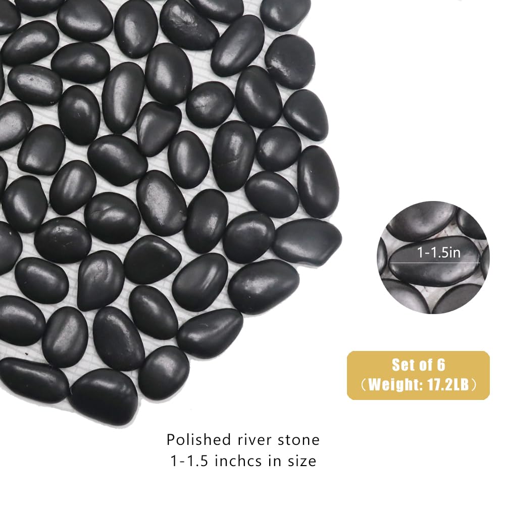 12 inch River Rock Stepping Stone - Pavers for Outdoor Garden Walkway, Landscaping - Polished Pebble Step Stones for Patio Yard Lawn Pathway, Set of 6 (Hexagon, Black)-VerdiqueGarden