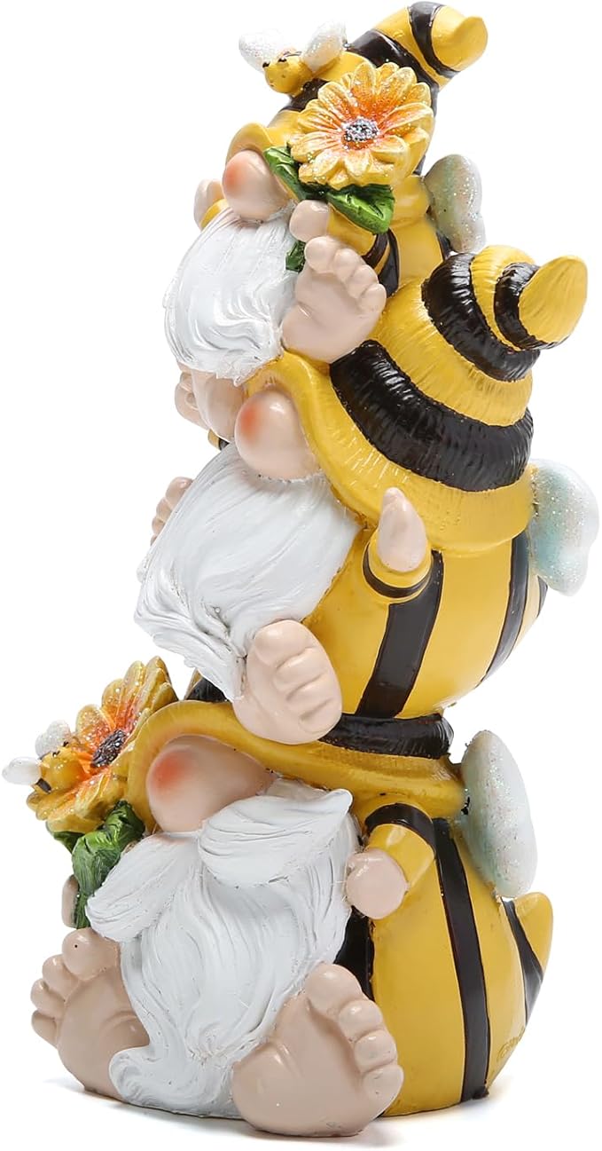 Hodao Summer Bee Gnome Decorations Indoor Home Table Decor Cute Stacked Bee Gnome Figurines Gifts -Swedish Dwarf Elf Figurines Summer Garden Honey Bees Gnomes Decorations (Bee1)-VerdiqueGarden