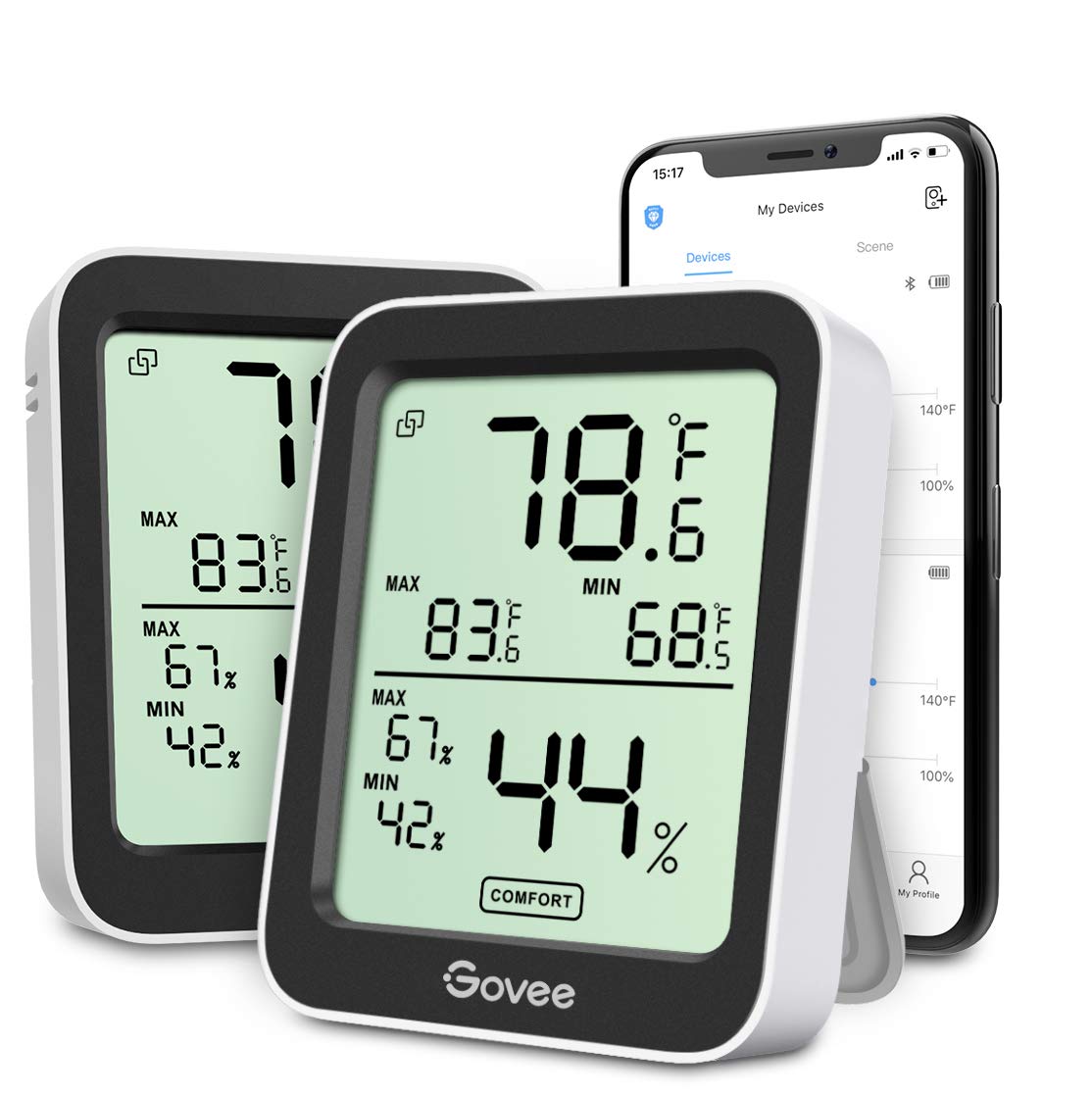 Govee Bluetooth Hygrometer Thermometer, Large LCD, Max/Min Records, 2-Year Data Storage - Black, 2 Pack-VerdiqueGarden