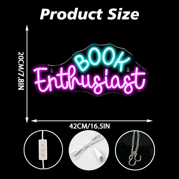 Book Enthusiast Neon Sign Wall Decor,Neon Light Bedroom Wall Decor Suitable Indoor Light for Classroom Book Party Library Reading Room Decoration Bookish Gifts-VerdiqueGarden