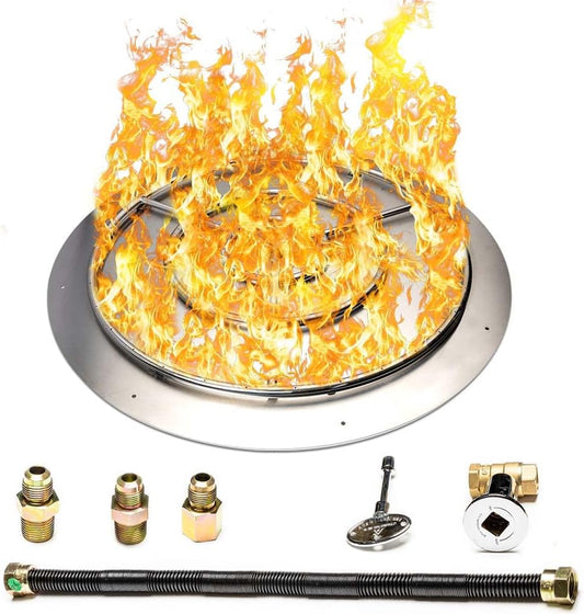 Fire Pit Burner Pan & Ring - Works with Natural Gas - Stainless Steel Fire Pit Burner Kit 36-Inch Pan, 30-Inch Ring - 200,000 BTU Max-VerdiqueGarden