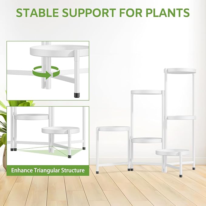 iDavosic.ly 6 Tier Large Plant Stand Indoor with 10 Inch Wide Tray, Tiered Corner Metal Outdoor Flower Display Holder Shelf, Folding Tall Rack for Patio Porch Living Room, White-VerdiqueGarden