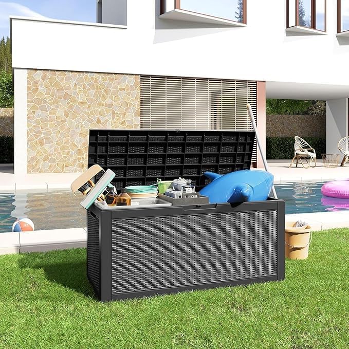100 Gallon Outdoor Storage Box – Waterproof Deck Box for Garden, Patio & Backyard,Black-VerdiqueGarden