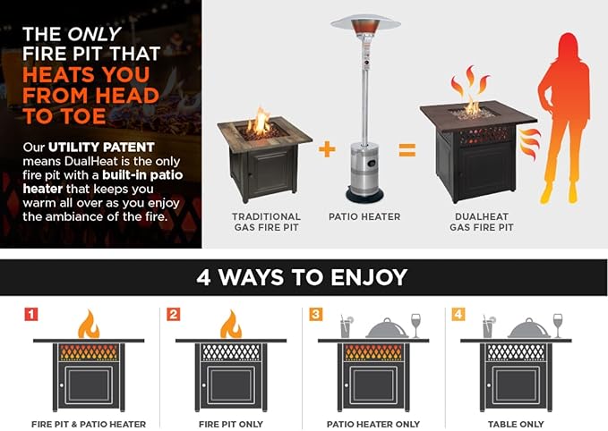 DualHeat by Endless Summer, The Harris, 38" Square Propane Gas Outdoor Fire Pit/Patio Heater-VerdiqueGarden