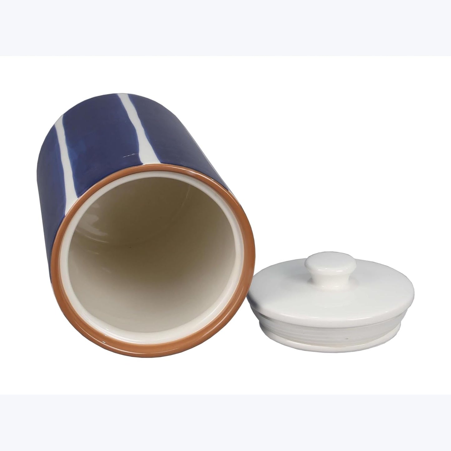 Young's Inc. 4 Pcs Set Cylindrical Ceramic Canisters- Storage Container for Kitchen and Bathroom - Beautiful Home Decor Accent to Store Food, Coffee, Tea, and More - White, Blue-VerdiqueGarden